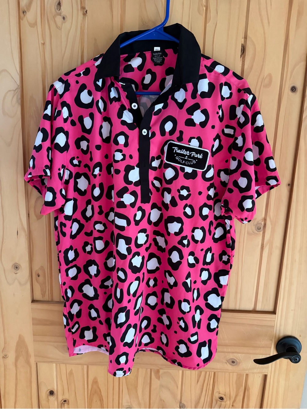 Mens Pink Leopard Print Polo
